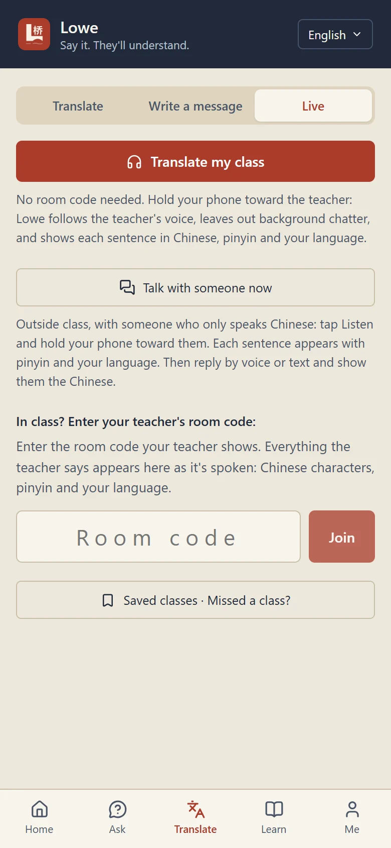 Live class translation